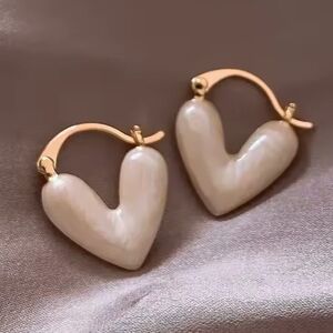 Heart shaped enamel stud earrings;  off white glaze